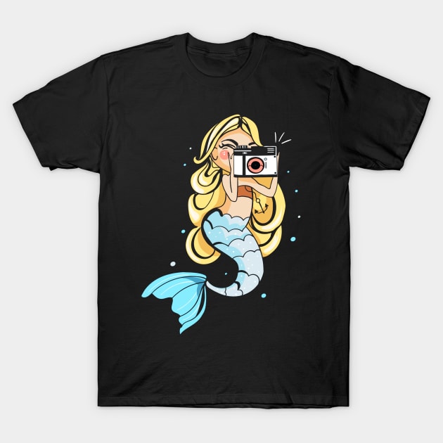 Cute Beautiful Mermaid Taking Photo Artwork T-Shirt by Artistic muss